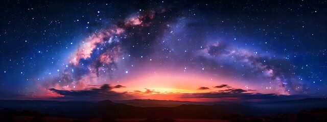 Majestic Milky Way Galaxy Panorama Over Night Sky, Scenic Landscape - Night Sky Photography