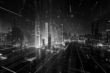 City Skyline perspective as a digital wireframe