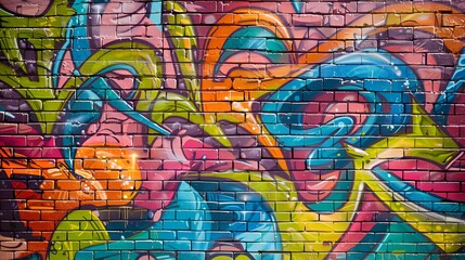 Abstract Colorful Graffiti on Brick Wall - Urban Street Art Vibes