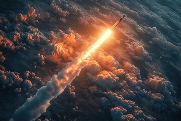 SpaceX Rocket Launch Rocket launching into space with flames and smoke - obrazy, fototapety, plakaty