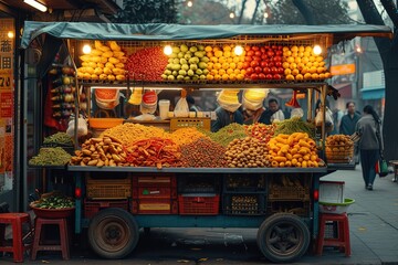 Street Food Cart Colorful street food cart offering local delicacies - obrazy, fototapety, plakaty