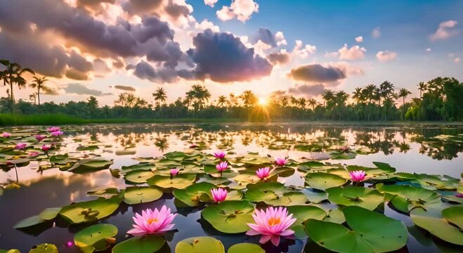 A Fragile Paradise, Pink Water Lilies Bask in the Summer Sun