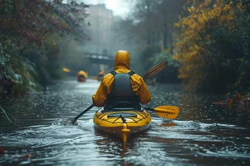 Foto op Plexiglas Urban Kayak Tour Kayakers exploring urban waterways on a guided tour © create