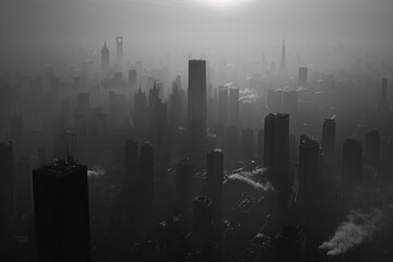 City view with air pollution issue. Grey shade color. Generative AI.