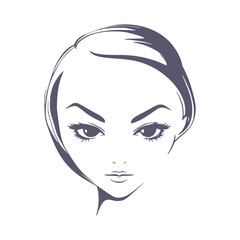 Young woman face front view in low key style. Elegant silhouette of a female head.