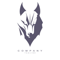 Wolf head abstract logo design template. Dog logotype zoo concept flat icon. Branding identity corporate design.