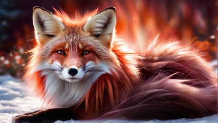   A red fox, up-close, in the snow, heads turned to the side, eyes open - obrazy, fototapety, plakaty