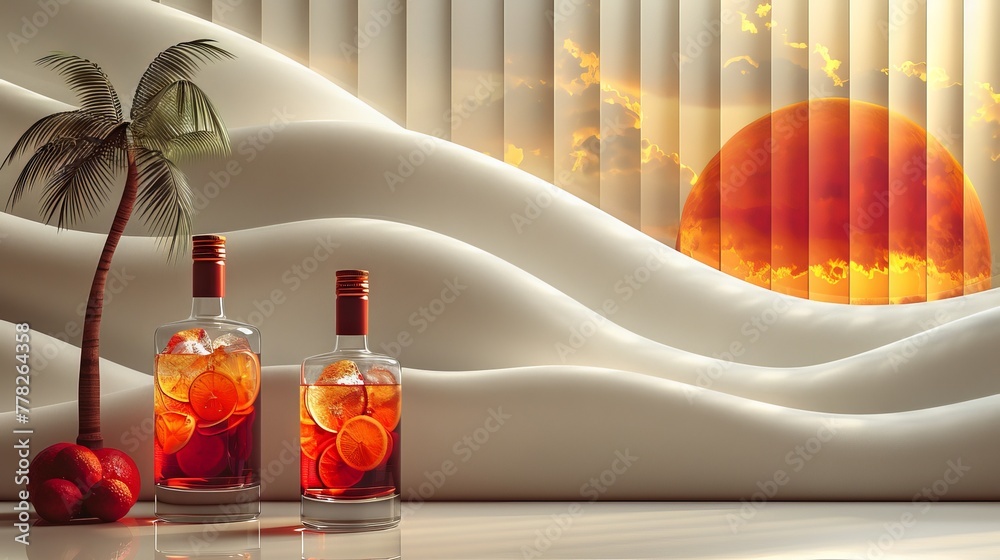 Wall mural tropical sunset bottles