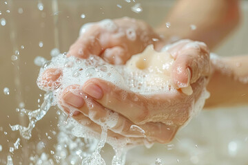 Obraz premium Female hands applying liquid soap close up