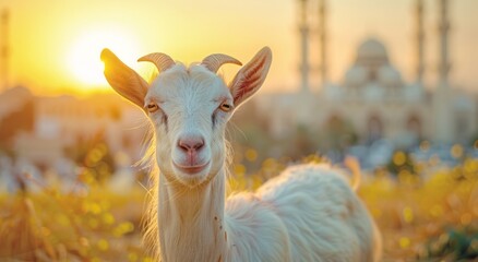Obraz premium Goat Qurban Eid al adha mubarak festival islamic background Generated with Ai Tools