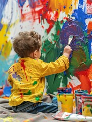 Adorable Toddler Painting on the Wall 