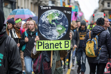 There Is No Planet B Placard At An Extinction Rebellion Climate Change March, with writing "There is no Planet B"