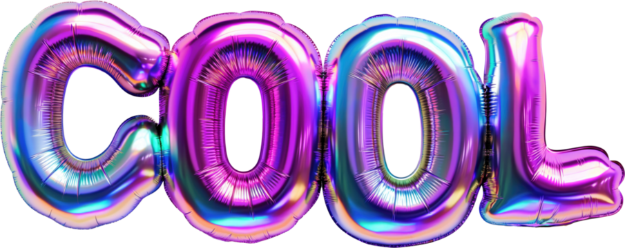 Shiny balloon letters spelling "cool" in bold y2k style
