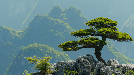 Welcome Pine in Huangshan, Anhui, China,created with Generative AI tecnology.
