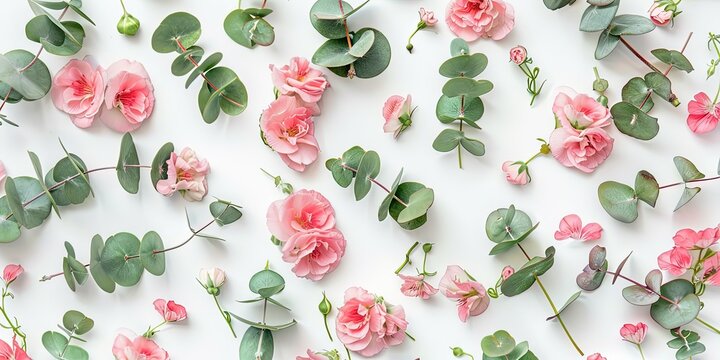 Delicate pink flowers with green pedicels on a light background