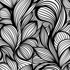 Black and White Line Art Wavy Lines Vector Seamless Pattern for Textile - 778268101