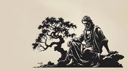 Fotobehang Zen Eastern Philosopher Thinking Man, Minimalist Monotone Digital Render © Anson