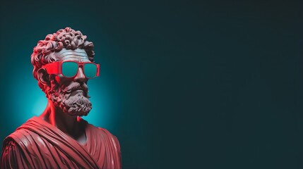 Modern Renaissance Man wearing Sunglasses, Greek Roman Style Statue, Digital Renaissance Concept Render