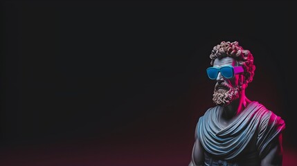 Modern Renaissance Man wearing Sunglasses, Greek Roman Style Statue, Digital Renaissance Concept Render