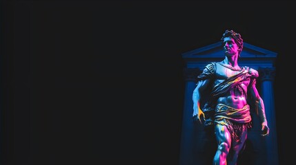 Modern Digital Renaissance Man posing with a neon glow, Greek Roman Style Statue, Futurism Minimalist Concept Render	