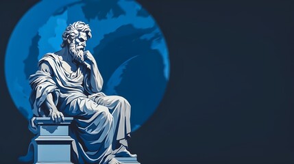 Fototapeta na wymiar Stoic Greek Philosopher Thinking Man, Minimalist Vector Illustration Style Render 