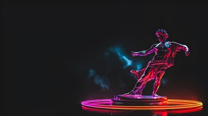 Modern Digital Renaissance Man posing with a neon glow, Greek Roman Style Statue, Futurism Minimalist Concept Render	