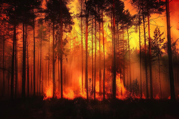 A dangerous blazing forest fire - obrazy, fototapety, plakaty