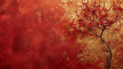 Obraz na płótnie Canvas Abstract red and gold background, presented in a minimalist style. tree,The interleaved texture of red and gold creates a sense of modernity and mystery, giving a deep and dreamy impression