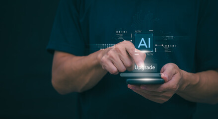Businessmen upgrading AI systems To have more talent and intelligence, concepts management digital...