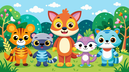Obraz premium colorful-set-of-little-cartoon-animals-characters 