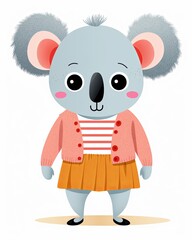 Chic koala in a cardigan, cartoon minimal cute flat design