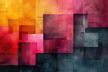 An abstract composition of geometric shapes and vibrant colors