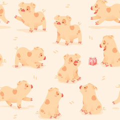 Pattern seamless tile background with cute pig. vector illustration