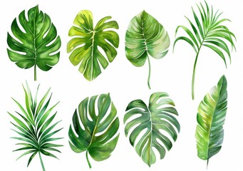 Fototapeta na wymiar KSWatercolor tropical leaf set illustrations of various.