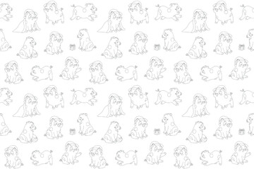 Fototapeta na wymiar Pattern seamless tile background with cute pig in a Christmas hat and cloak for coloring. vector illustration