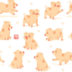 Pattern seamless tile background with cute pig. vector illustration