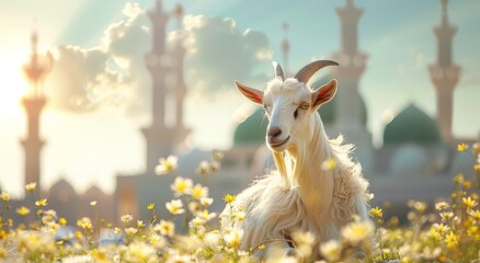 Obraz premium Goat Qurban Eid al adha mubarak festival islamic background Generated with Ai 