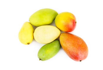 Six mangoes isolated on white