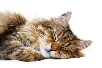 Tranquil Feline Slumbers on Pure White Canvas. White or PNG Transparent Background.