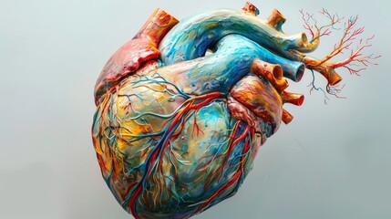 A colorful heart with red, blue, and yellow veins. The heart is surrounded by a white background