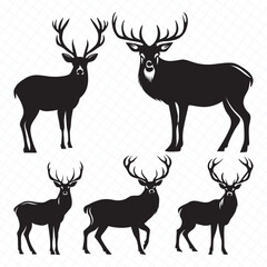 Naklejka na ściany i meble Deer Silhouette vector bundle, Set of Deers silhouettes collection