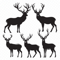 Deer Silhouette vector bundle, Set of Deers silhouettes collection