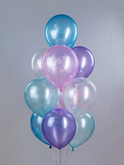 Transparent metallic helium balloon fountain - obrazy, fototapety, plakaty