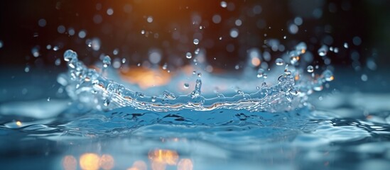 Naklejka na ściany i meble splashing water droplets in blue pool