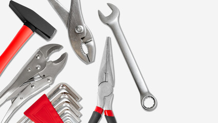 Construction set. tools on a light background with empty space