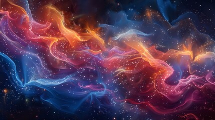 A colorful galaxy with a blue and orange swirl. The colors are vibrant and the stars are scattered throughout the image - obrazy, fototapety, plakaty