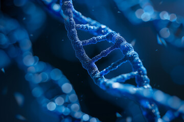 dna genetics electron microscopy on blue background  - obrazy, fototapety, plakaty