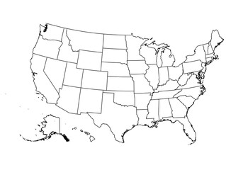 Outline of the map of United States with regions - obrazy, fototapety, plakaty