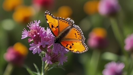 Fototapeta na wymiar A vibrant and colorful butterfly dancing among the summer flowers
