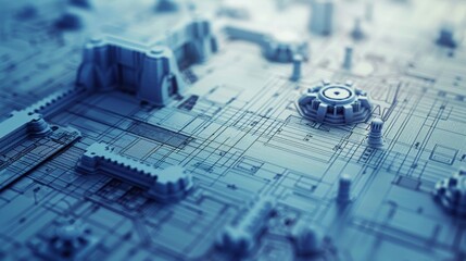 A blue and white image of a machine with a blue circle in the middle. The image is abstract and has a futuristic feel to it